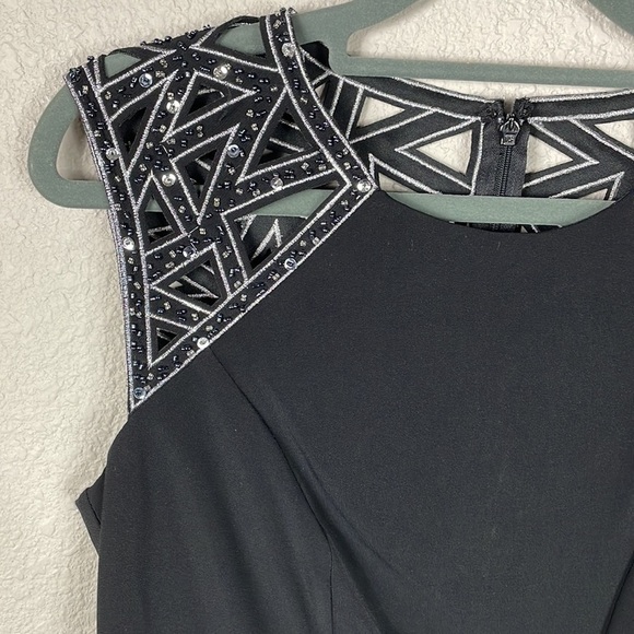 NWT Patra Black Sheath Party Cocktail Mini Dress Geometric Sequin Beaded Sz 4 - Picture 5 of 13
